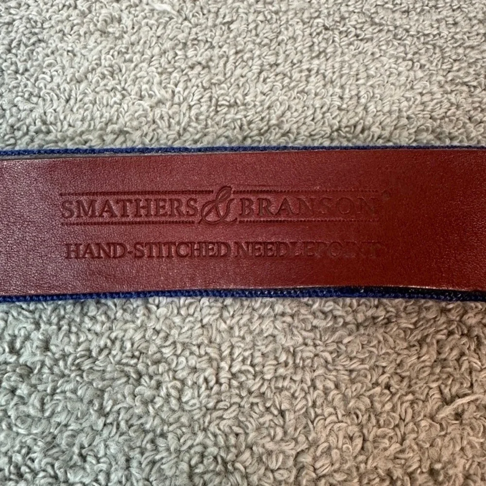 NWT Smathers & Branson Old School Lacrosse Needlepoint Belt Leather Brass 34
